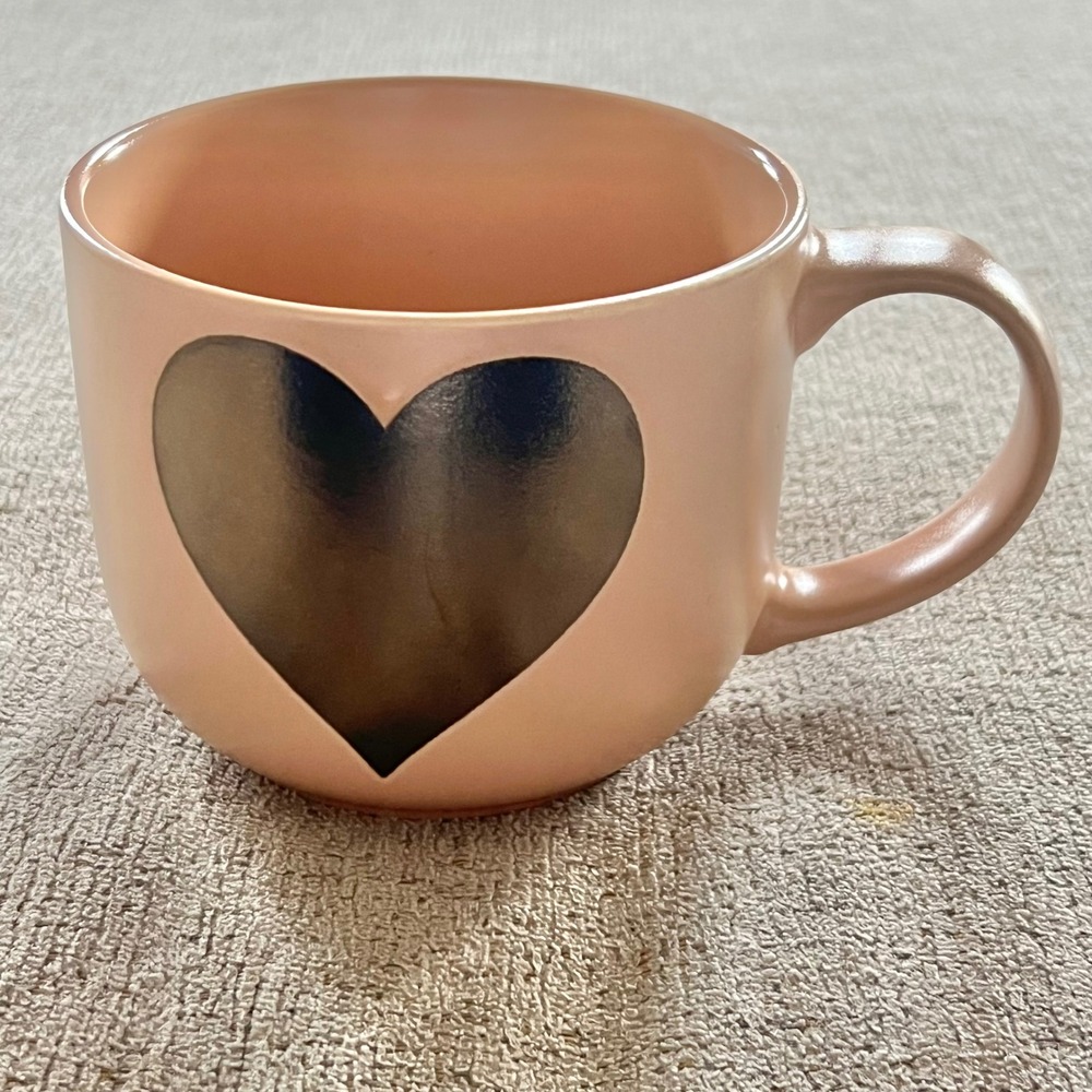 Potter's Corner Peach Pink Ceramic Heart Mug Coffee Cup Wide Mouth